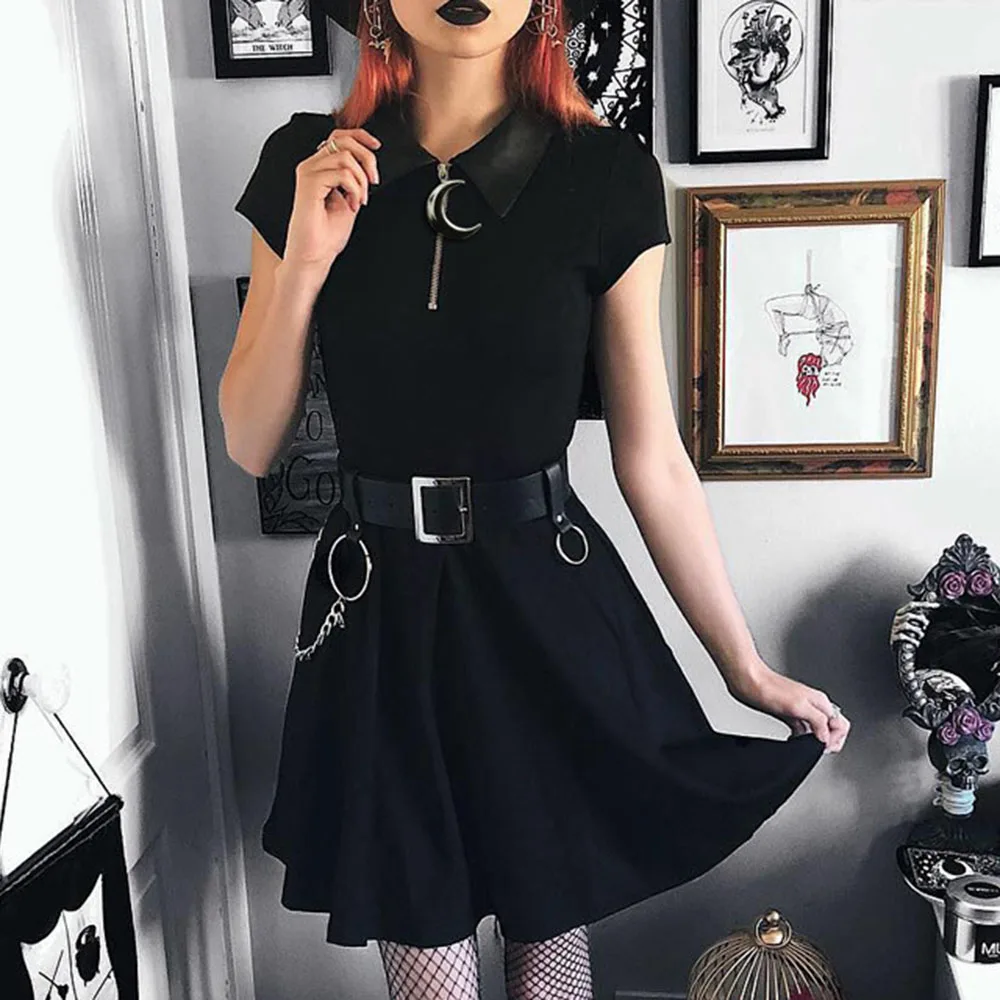 Платье в готическом стиле для девушек хипстерская маленькая юбка с воротником