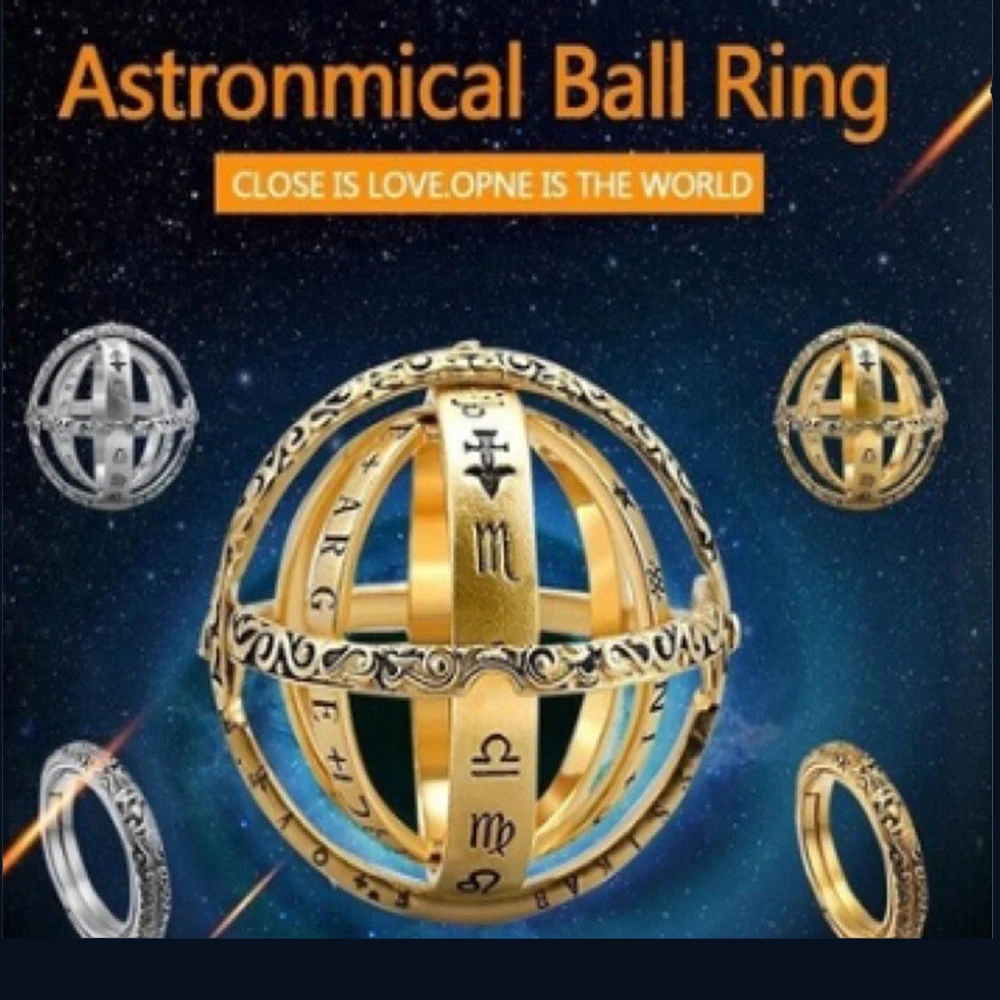 Серебряное астрономическое кольцо для мужчин и женщин с металлическим шариком