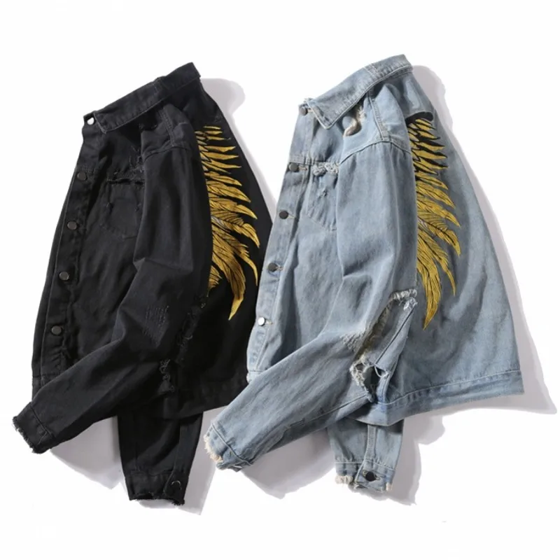 Модные потертые джинсовые пальто с бахромой в стиле хип-хоп Мужская джинсовая