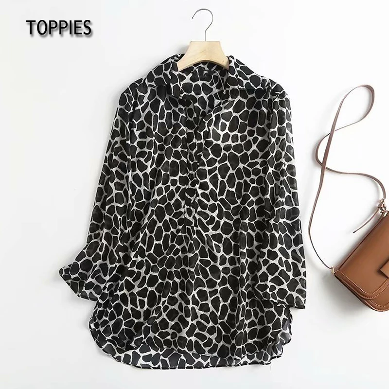 

Toppies 2021 Summer Leopard Shirts Women Thin Tops Long Sleeve Blouses Tops Turn Down Collar