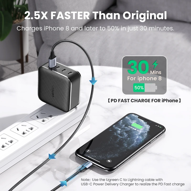 Зарядное устройство UGREEN PD65W GaN для планшета Quick 3 0 4 SCP зарядки Huawei USB C Xiaomi ноутбука