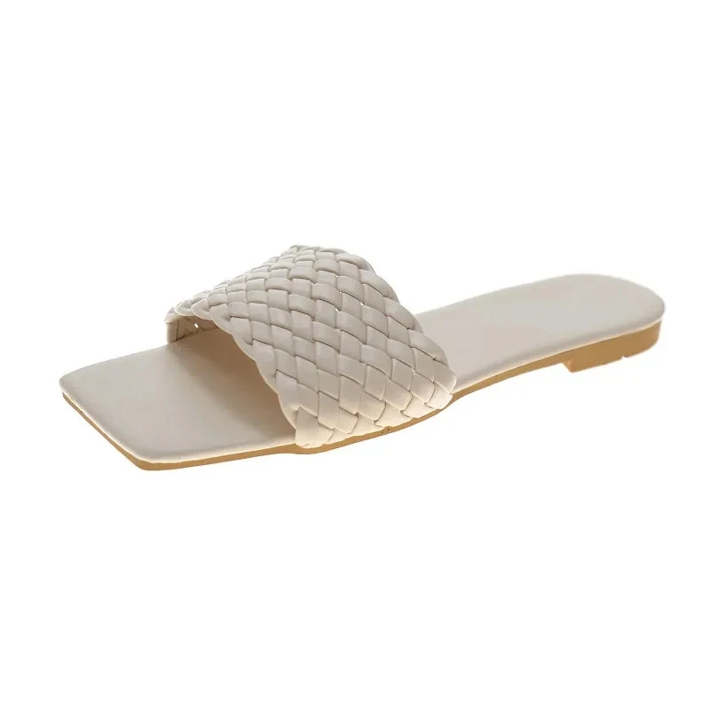 

Fashion Women's Sandals Shoes Woven Style Cross-surface Flat-bottomed Large Size Woman Slides Candy Color Summer Sandal