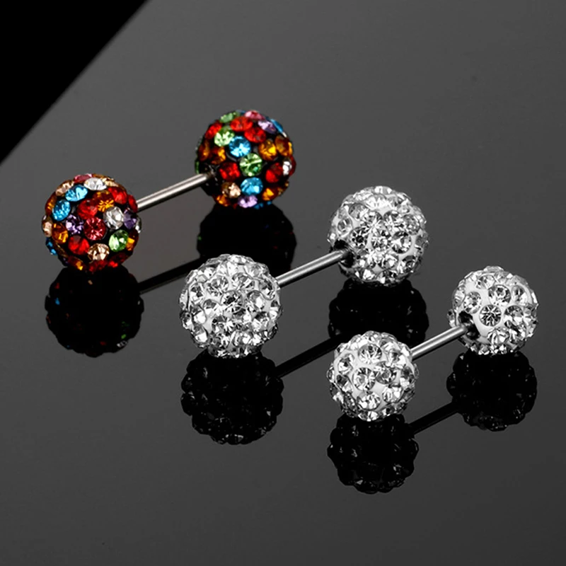 Кольцо-гвоздик из нержавеющей стали женское, украшение для пирсинга языка с кристаллами, из нержавеющей стали, для носа, ушей, сосков, гвоздики-стразы, бижутерия