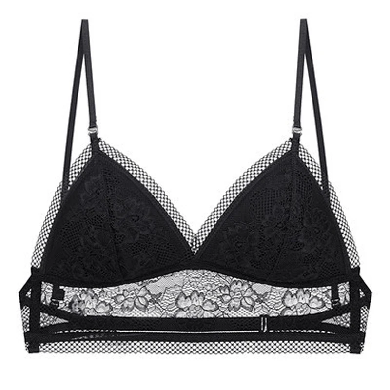 

Hjwsfdcai French Triangle Cup Bra U-Shaped Big Backless Beauty Back Ladies Underwear Lace Embroidery No Steel Ring Women Bra