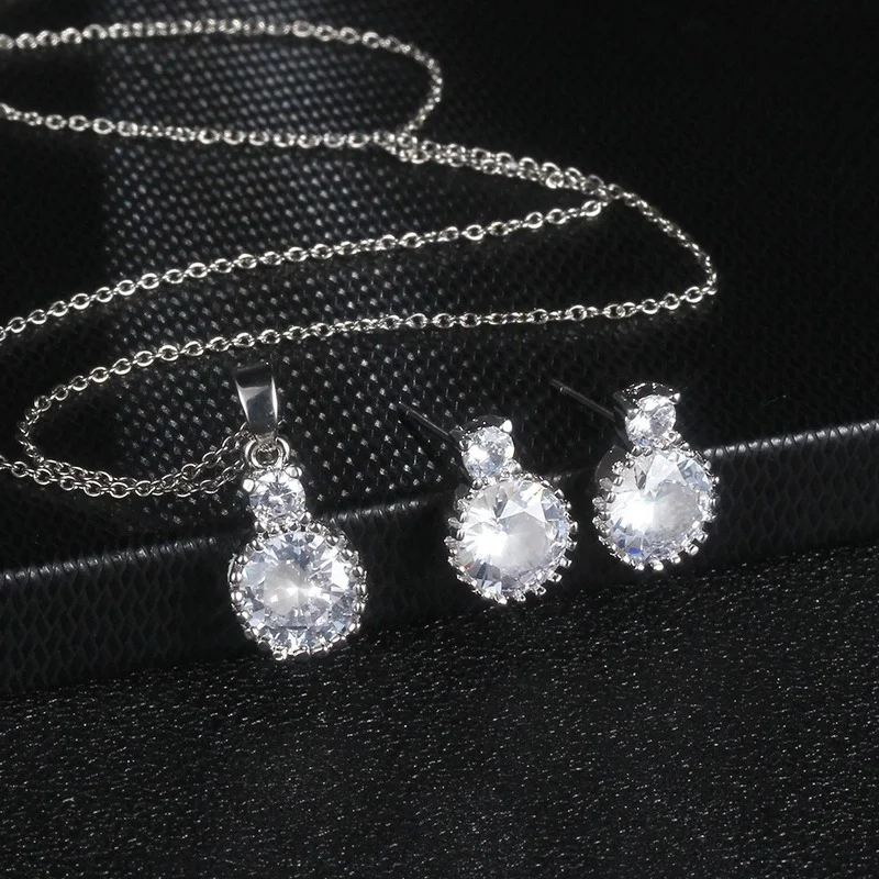 

Jewelry Supplies Women Luxury Jewellery Rhodium Plated Bridal Wedding Plus Zircon Jewelry Set Earrings Necklace for women