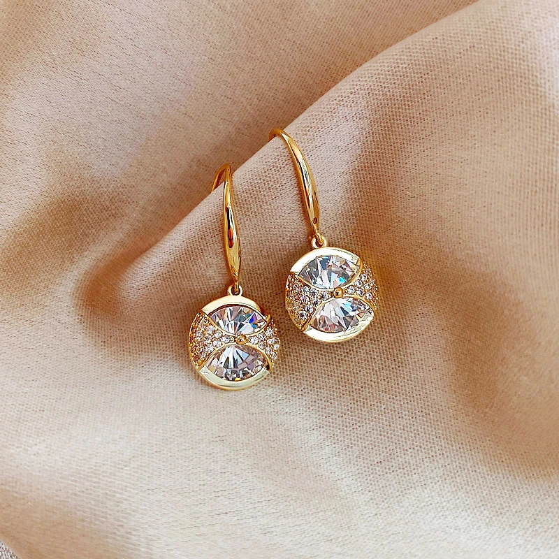 

Модные круглые простые висячие серьги с кристаллами для женщин, модные милые серьги-подвески в виде капли воды, ювелирные изделия для девоч...