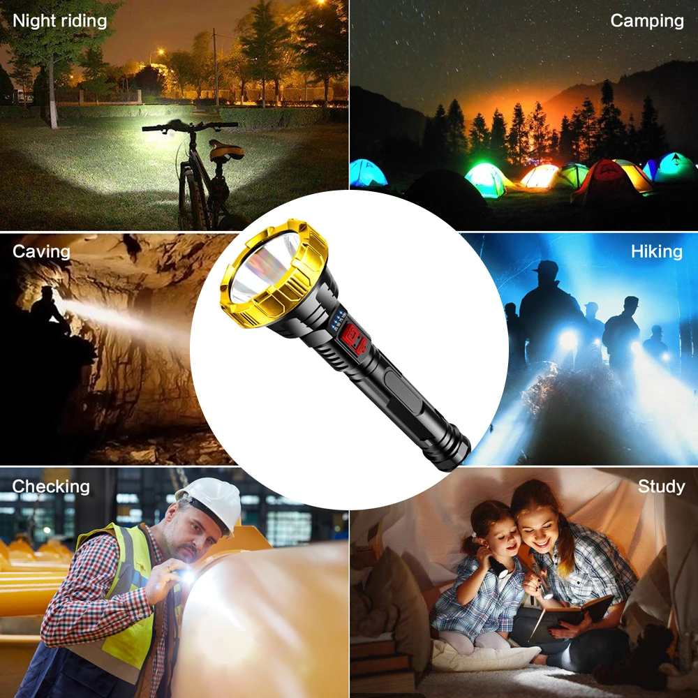 

Pocketman Super Bright Led Flashlight Long Range Torch USB Rechargeable Flashlight Waterproof Camping Light With Power Display