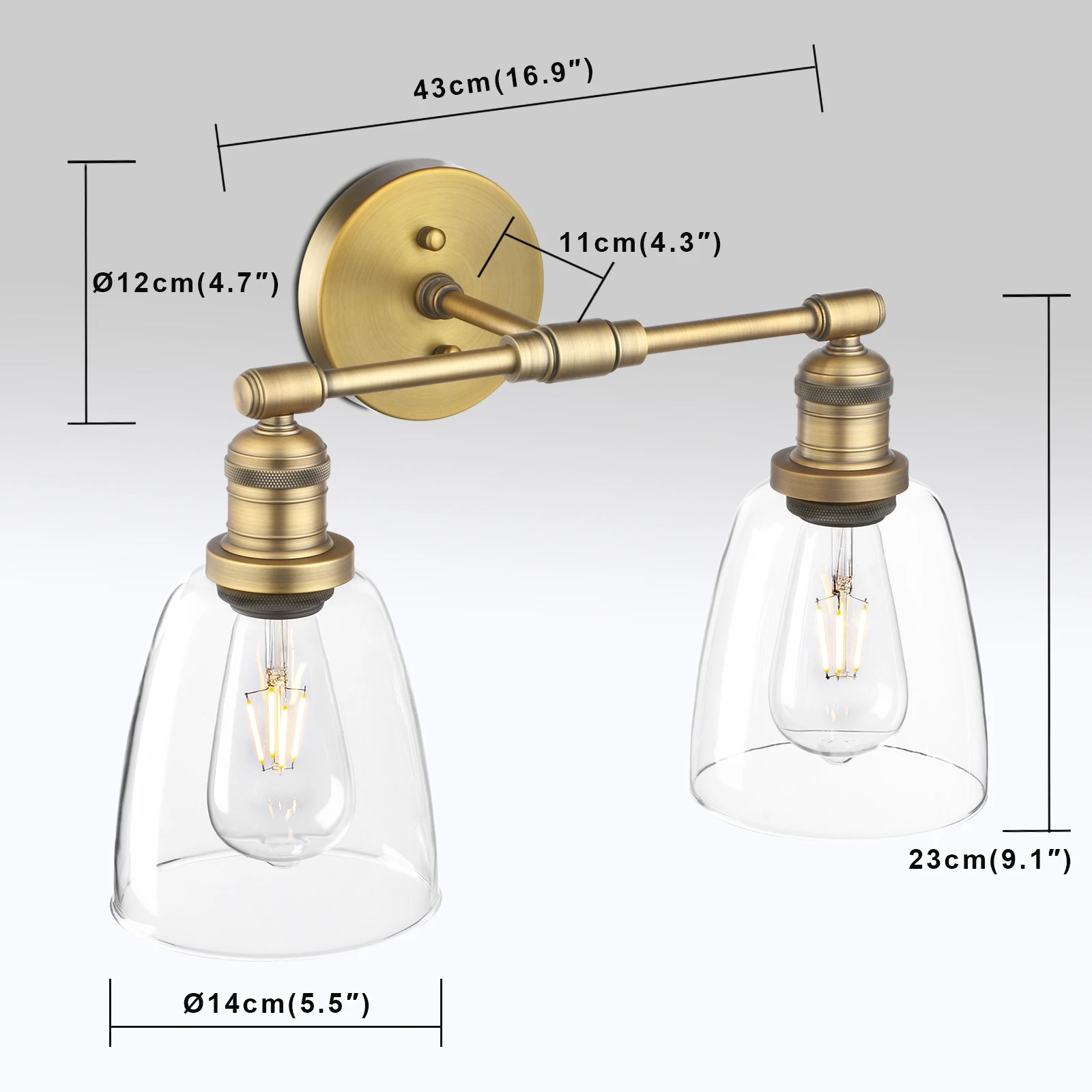 Permo Industrial Wall Lights Fitting with Oval Glass Shade 2 Retro Light Fixtures for Bedroom Vanity Mirror |