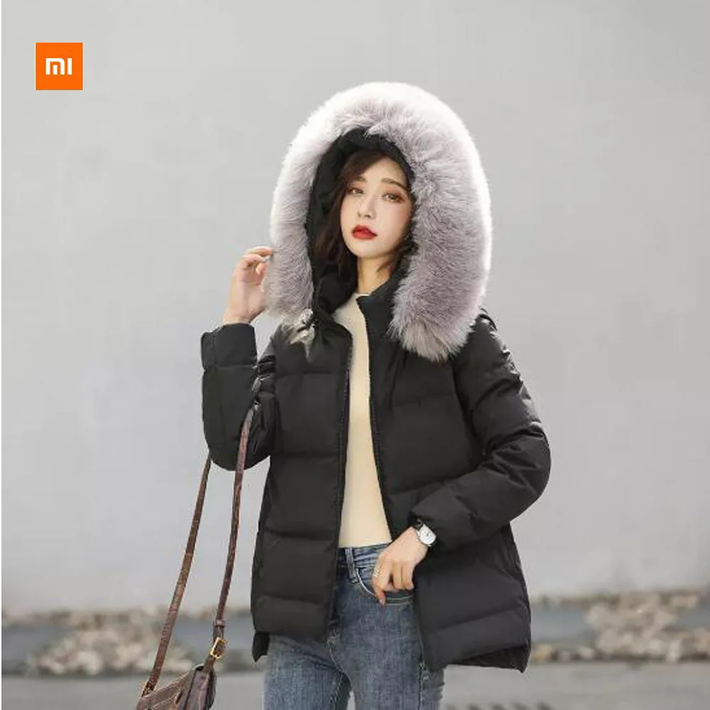 Xiaomi Gofan Классический пуховик с меховым воротником и капюшоном 90 белый утиный пух