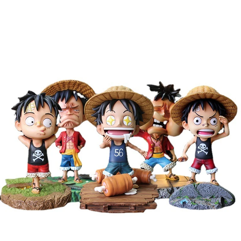 

One Piece GK Childhood Straw Hat Boy Lies Looking For Star Eyes Swollen Face Luffy Hand-Made Model Decoration Toy
