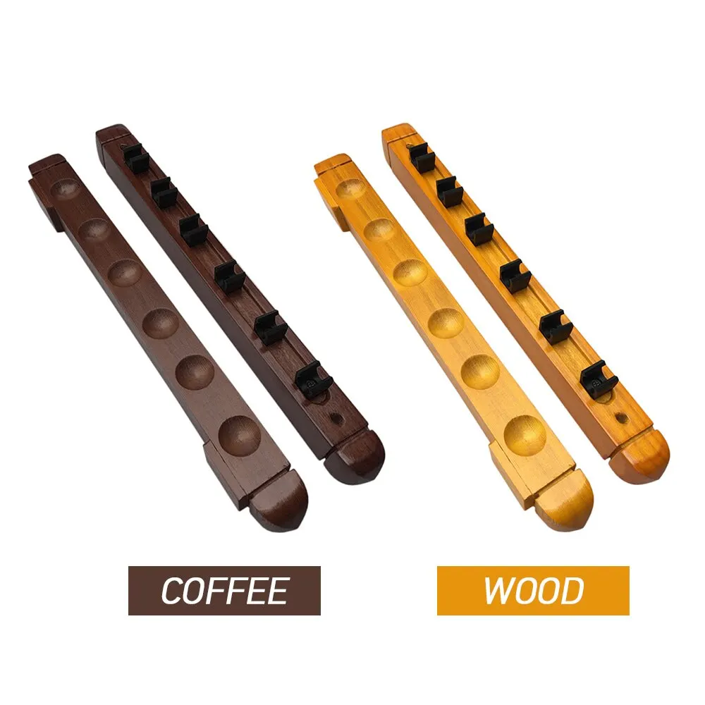 

6-Cue Wall Mount Wood Cue Rack Billiard Wall Rack Hardwood Cue Sticks Holder with Pool Cue Clips