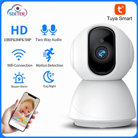 SDETER Tuya 5MP 3MP 1080P Беспроводная Wi-Fi IP-камера PTZ 4X Цифровой зум наблюдения AI Human Detect Security CCTV Cam для дома