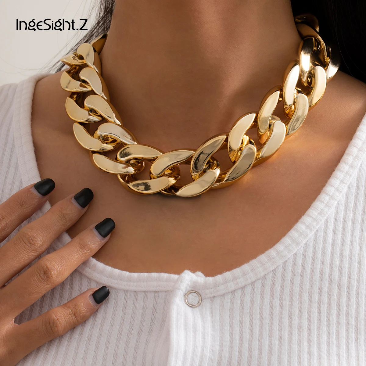 

IngeSight.Z Hip Hop Chunky Thick CCB Plastic Curb Chain Choker Necklace Punk Exaggerated Short Clavicle Necklace Collier Jewelry