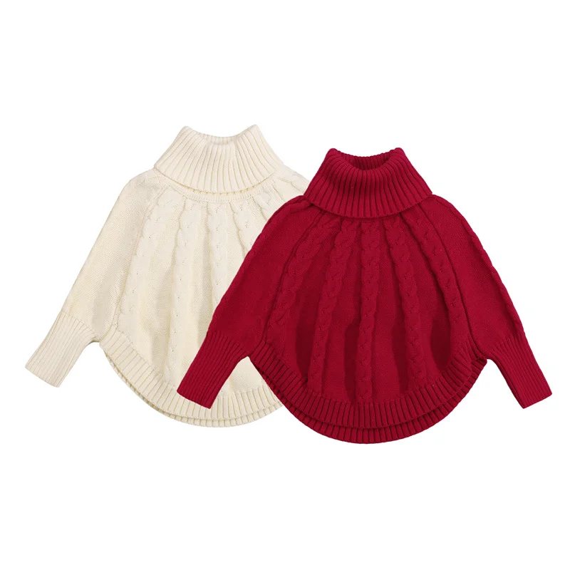 

Однотонные свитера для девочек 1-6 лет, Осень-зима 2021, детская длинная водолазка с рукавом летучая мышь, вязаный свитер, накидка, детская одеж...