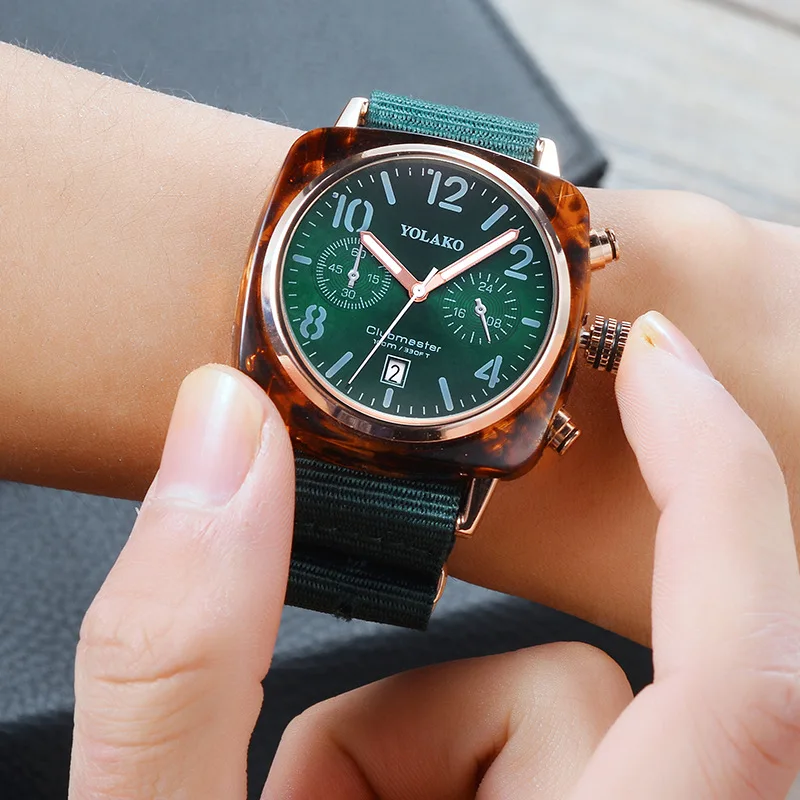 Роскошные спортивные и фирменные часы женские кварцевые холщовый ремешок