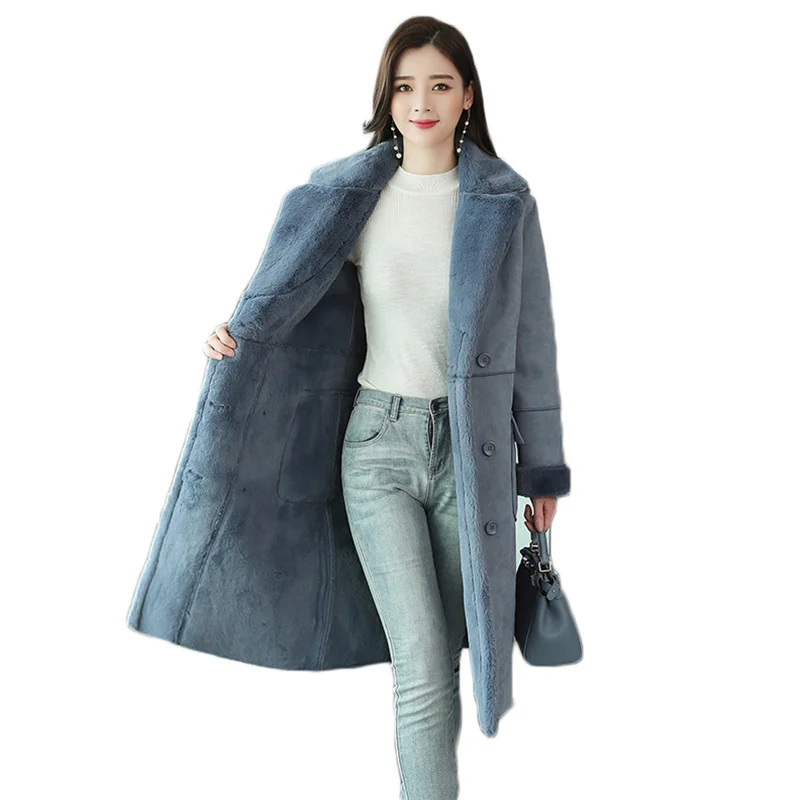 

Faux Fur Coat Women Suede Wool Fur Korean Loose Warmth Coats 2022 New Winter Fashion Slim Long Thick Office Lady Jacket Clothing