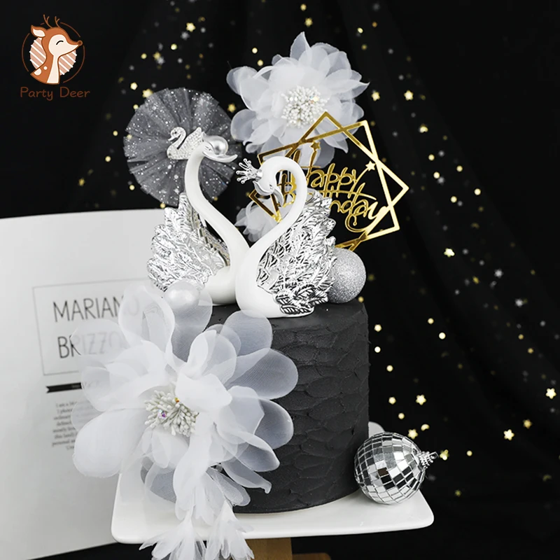 Украшение для торта Золотая Серебряная корона украшения в форме лебедя День