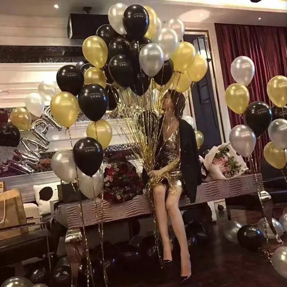 Золотые черные белые латексные гелиевые шары украшения для свадьбы дня рождения