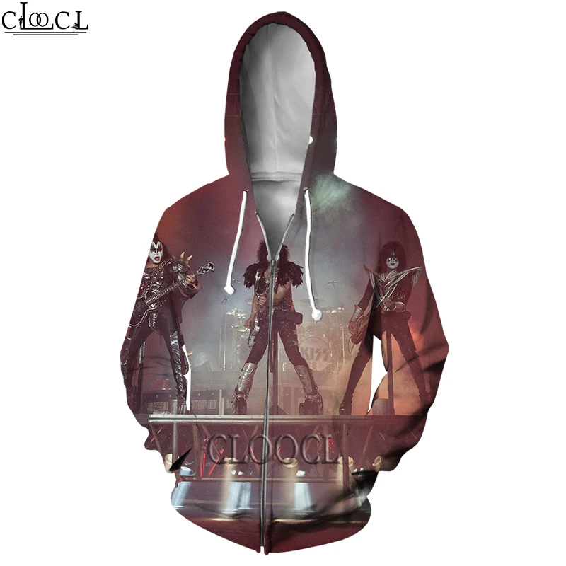 

HX Rock Kiss Band Zipper Hoodie Women Men 3D Print Casual Autumn Wild Hoody Hip Hop Fashion Harajuku Hot Selling Couple Tops