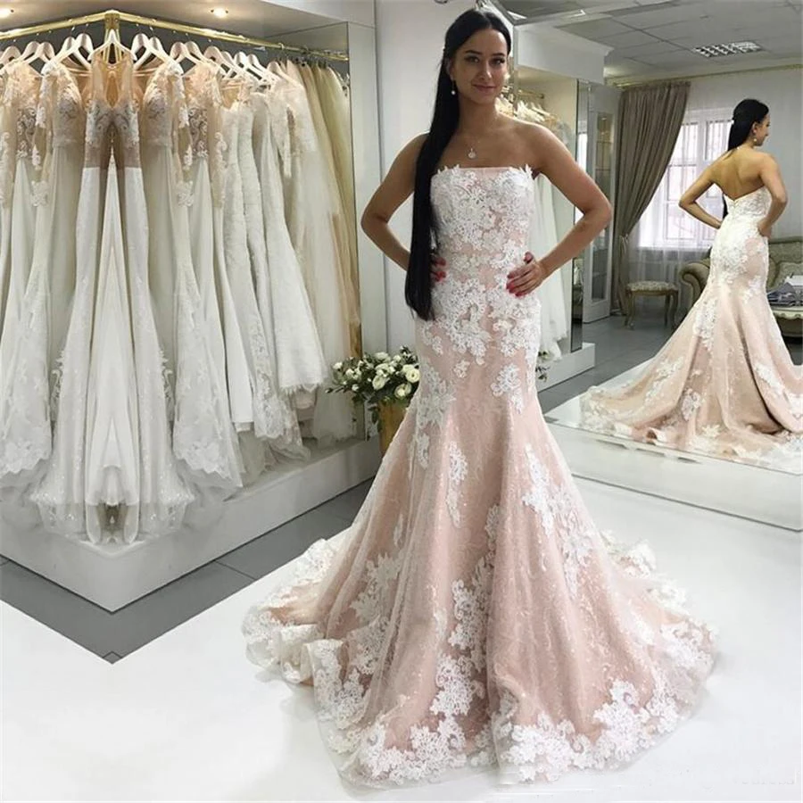 Сексуальное свадебное платье без бретелек цвета шампанского русалки слоновой