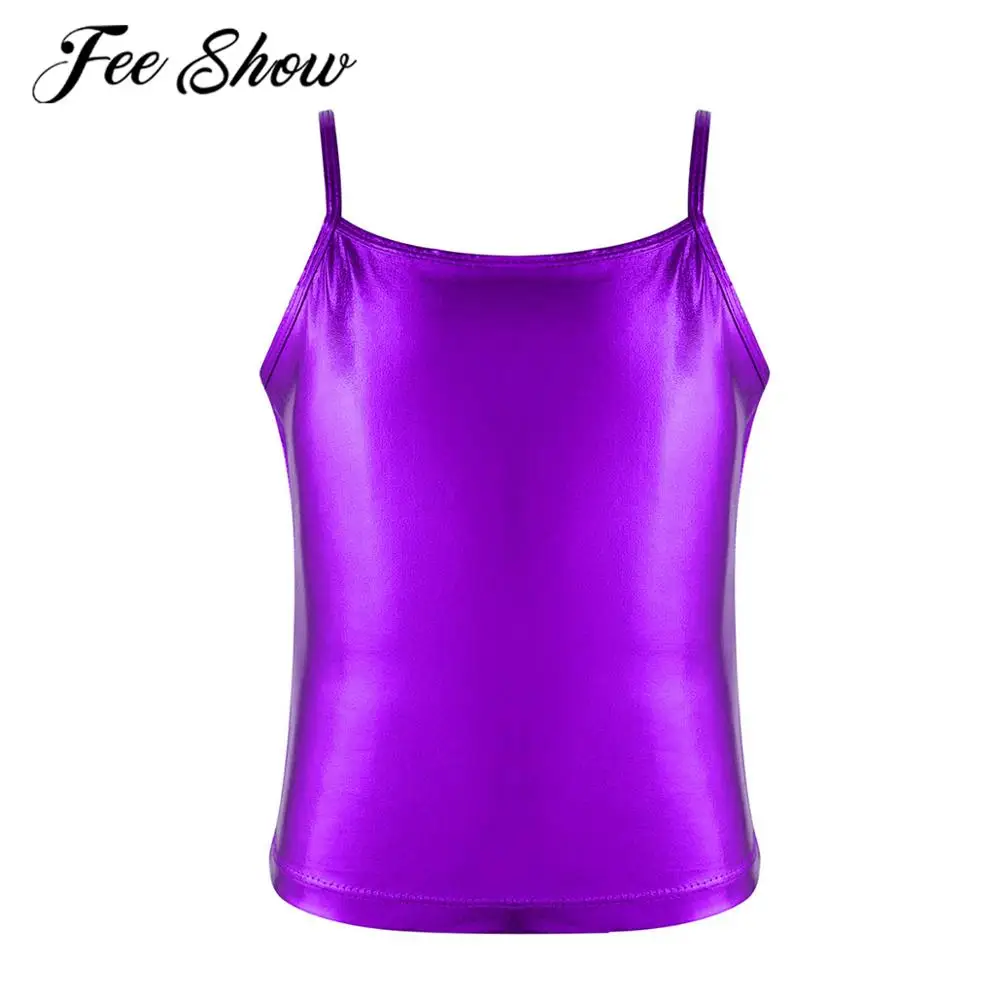 

Kids Girls Dance Tank Top Shiny Metallic Solid Color Camisole Tops Clothing Children Ballet Dance Jazz Stage Performance Clothes
