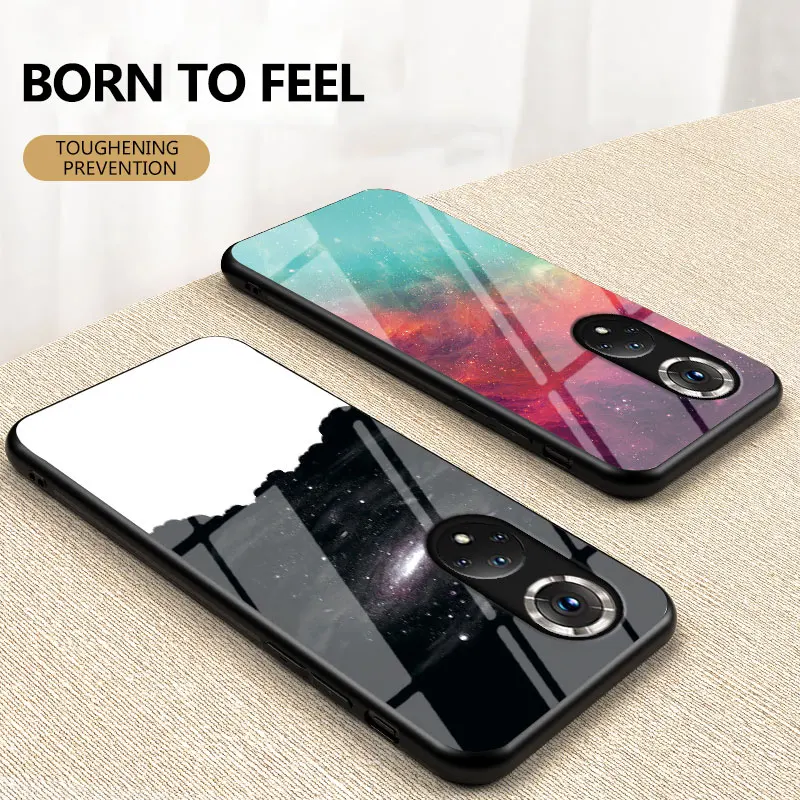 painted glass phone case for huawei honor v40 v30 v50pro cover v9 9x 9lite 20i 30s protective case starry sky luxury tpu funda free global shipping