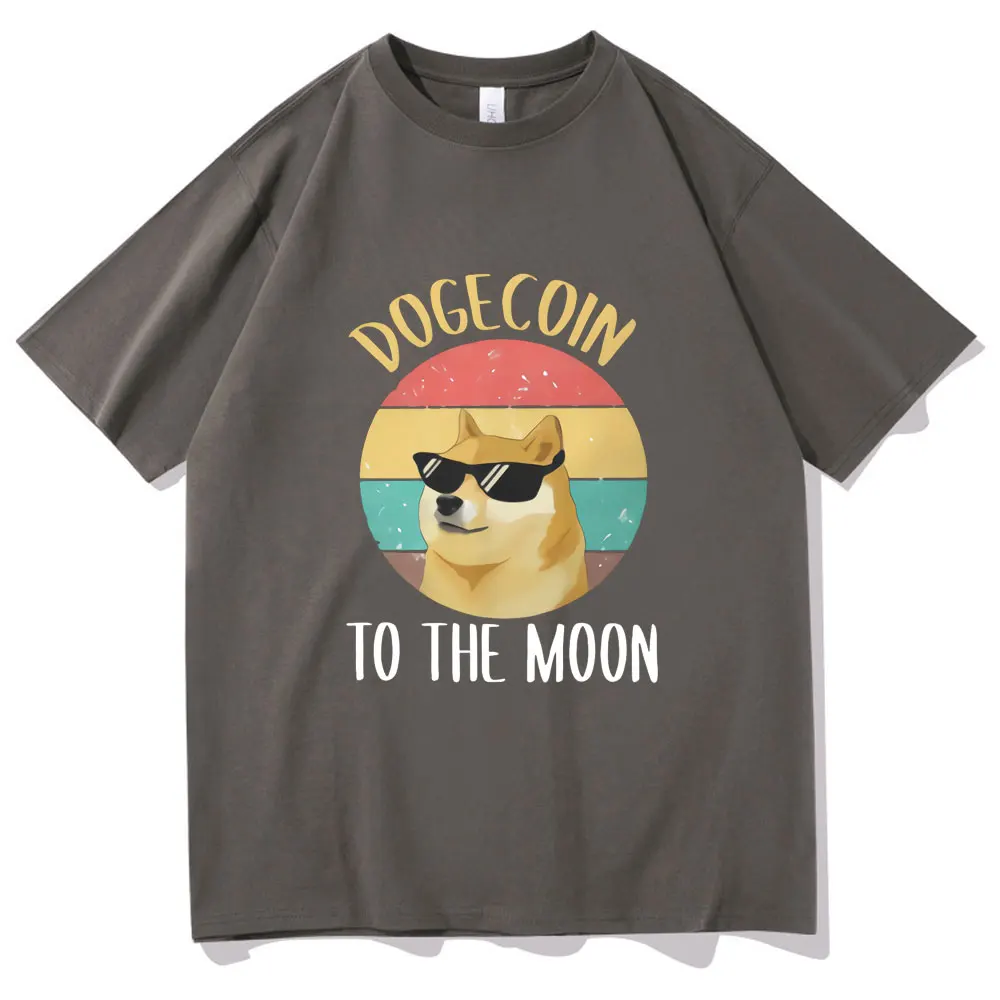 

Bitcoin Cryptocurrency Art Dogecoin To The Moon Classic T Shirt Vintage Loose Cotton Short Tee Men Tops Fashion Crewneck Tshirt
