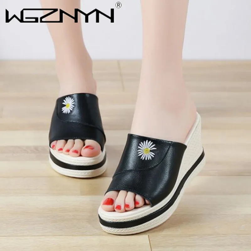 

Women Brand Slippers Platform Wedge Peep Toe Casual Bling Color Mixing Slide Outdoor Beach Ladies Shoes Woman Zapatos De Mujer