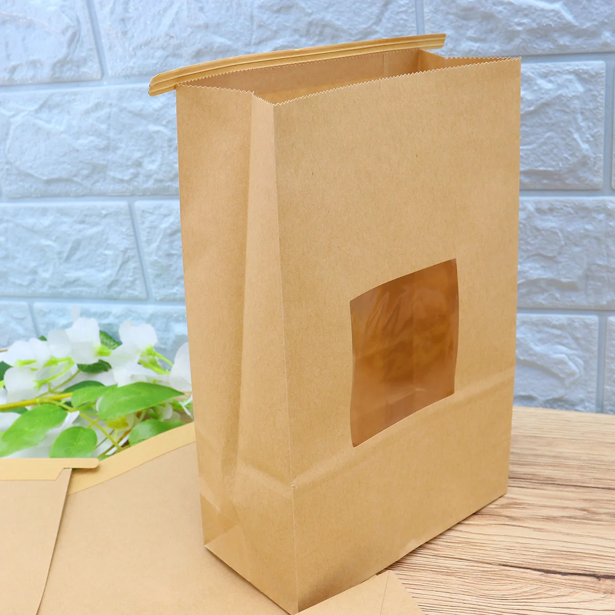 50 шт коричневый крафт бумажный пакет самозапечатывающийся с открытым окном