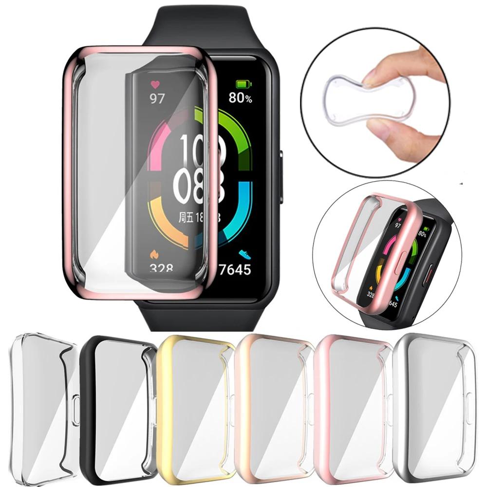 

TPU Soft Full Screen Glass Protector Case Shell Edge Frame For Huawei Honor Band 6 Pro Smartband Band6 Protective Bumper Cover