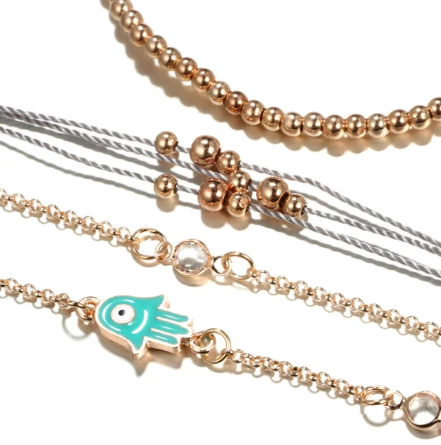 4 шт./компл. модные женские браслеты пальмовые бусины Хрустальная кожа веревка