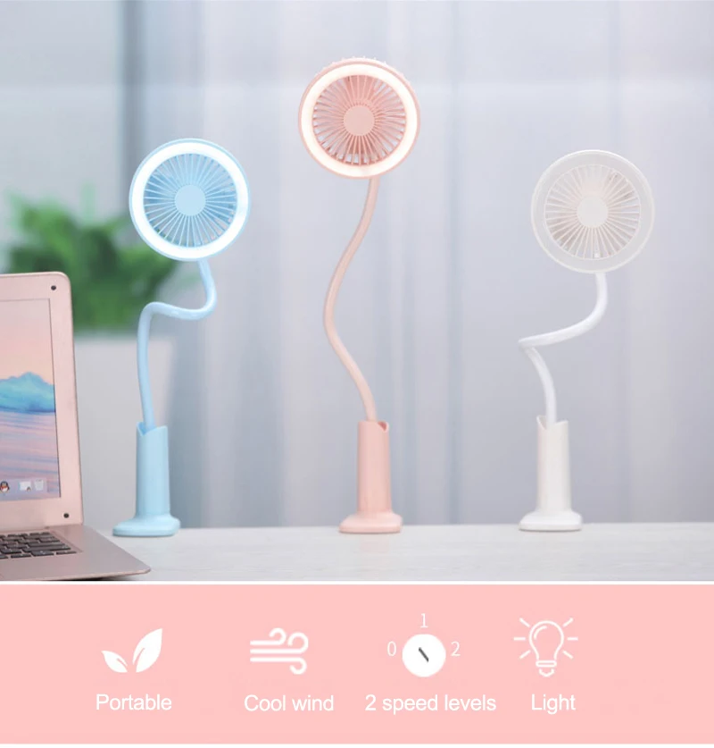 

Air Rechargeable 360 Rotation Mini Portable With Led fan Portable Hand Fan cool wind For Office Home Travel
