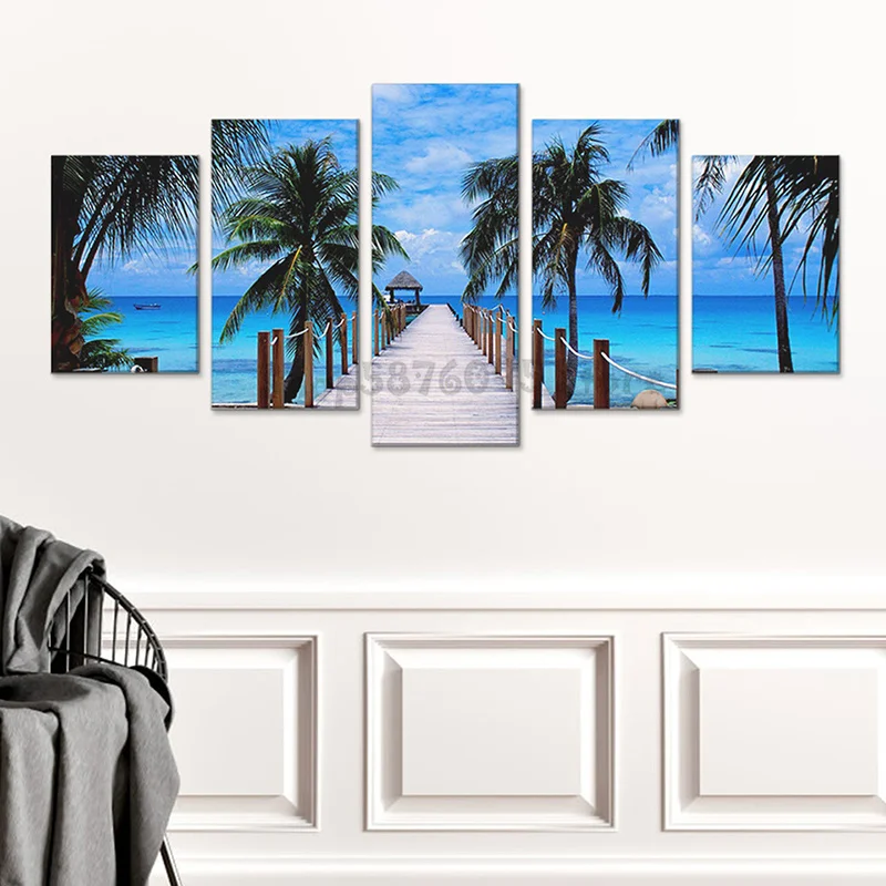 

Beach Coconut Trees diamond painting 5 Pcs 5d diamond mosaic cross stitch embroidery full round drill Romantic landscape TT5644