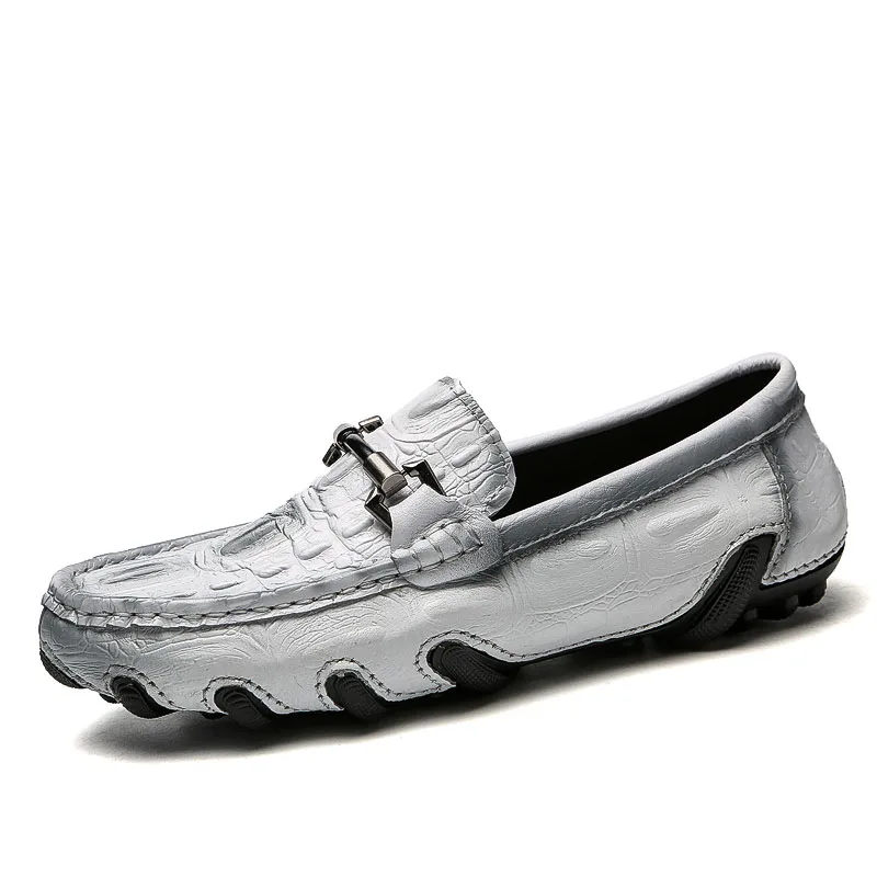 

Crocodile pattern Genuine Leather Men Shoes Luxury Brand Formal Casual Mens Loafers Moccasins Soft Breathable Slip on Boat Shoes