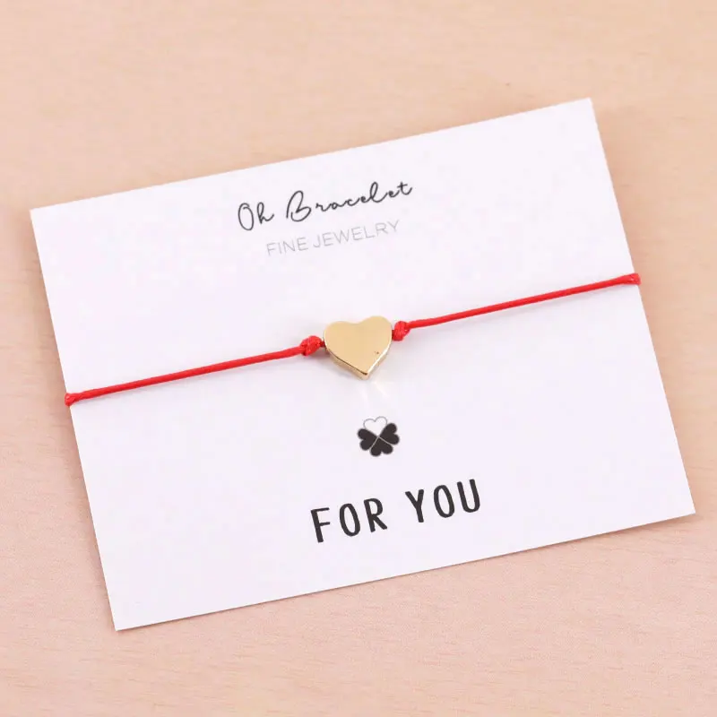 Новые браслеты с сердечками и золотыми регулируемый веревочный браслет желаний