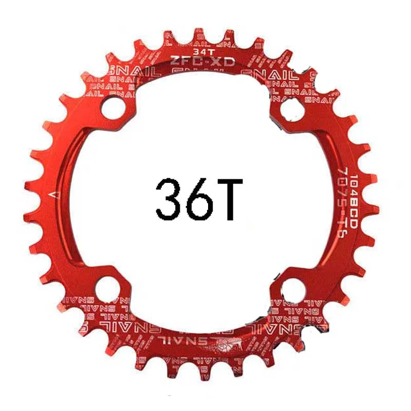 red 36T MTB велосипедная круглая узкая широкая Звездочка 32 T/34 T/36 T/38 T/40 T/42 T 104BCD, велосипедная цепь, круг, коленчатый набор, одна пластина - Цвет: red 36T