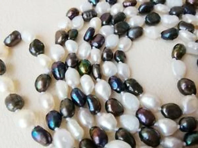 

45" freshwater pearl necklace 8-9MM black white freeform long rope necklace