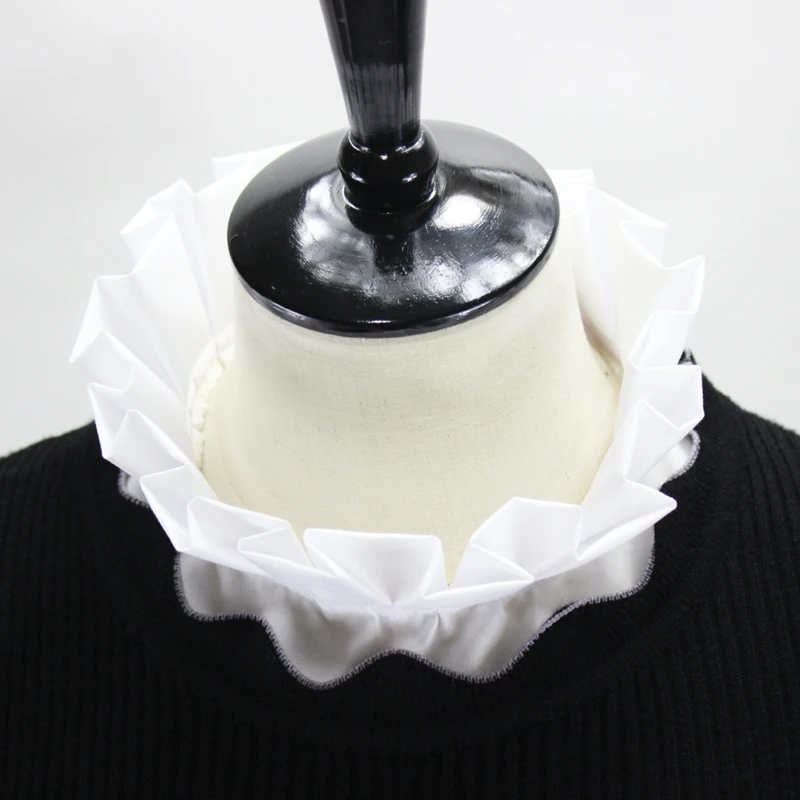 

Women Vintage Elegant Ruffled False Fake Stand Collar Solid Color Detachable Half Shirt Dickey High Neck Sweater Decorative Clot