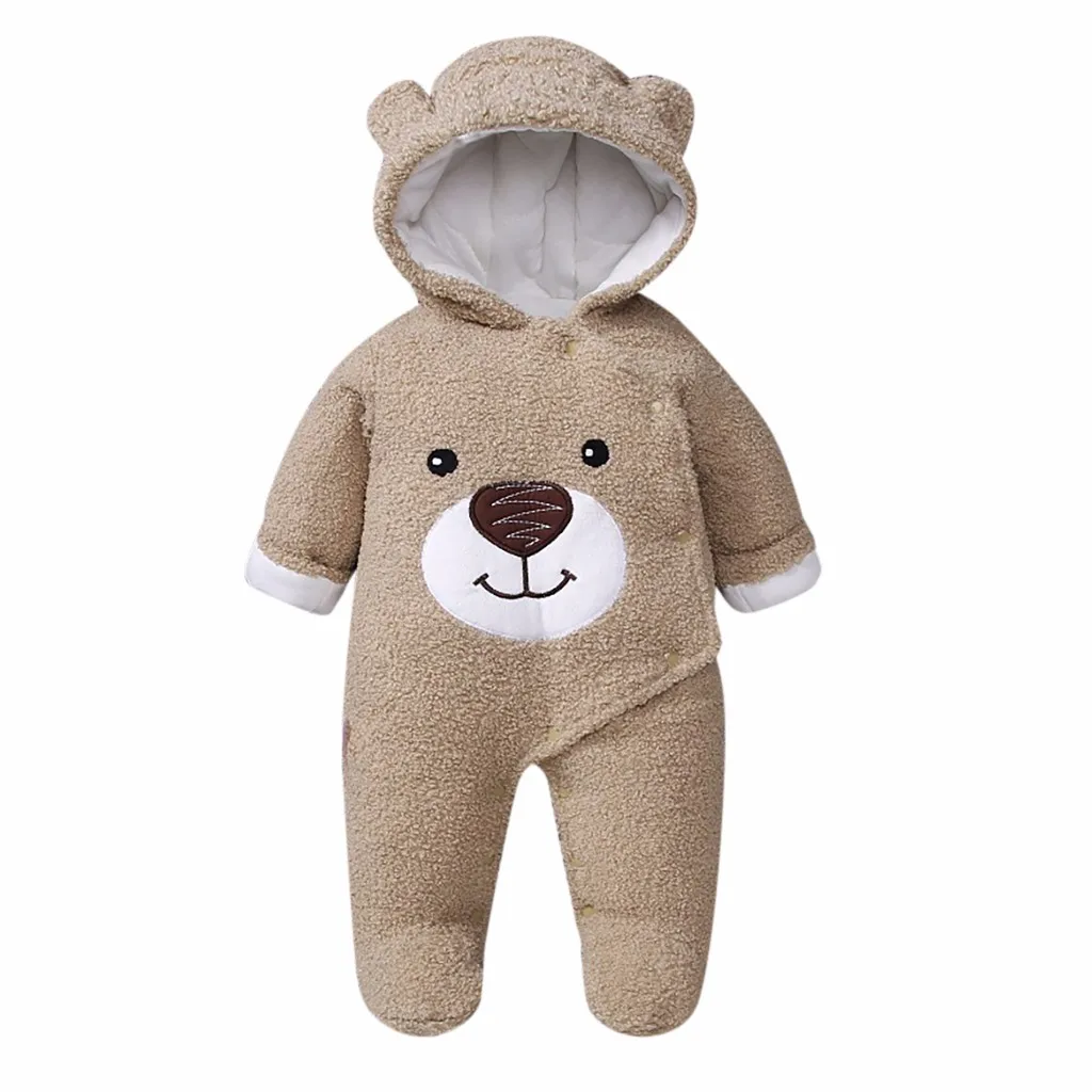 

Newborn Autumn Winter Hooded Romper Baby Baby Meisjes Jongens Dragen Winter Zip Dikke Snowsuit Capuchon Coat Jumpsuit