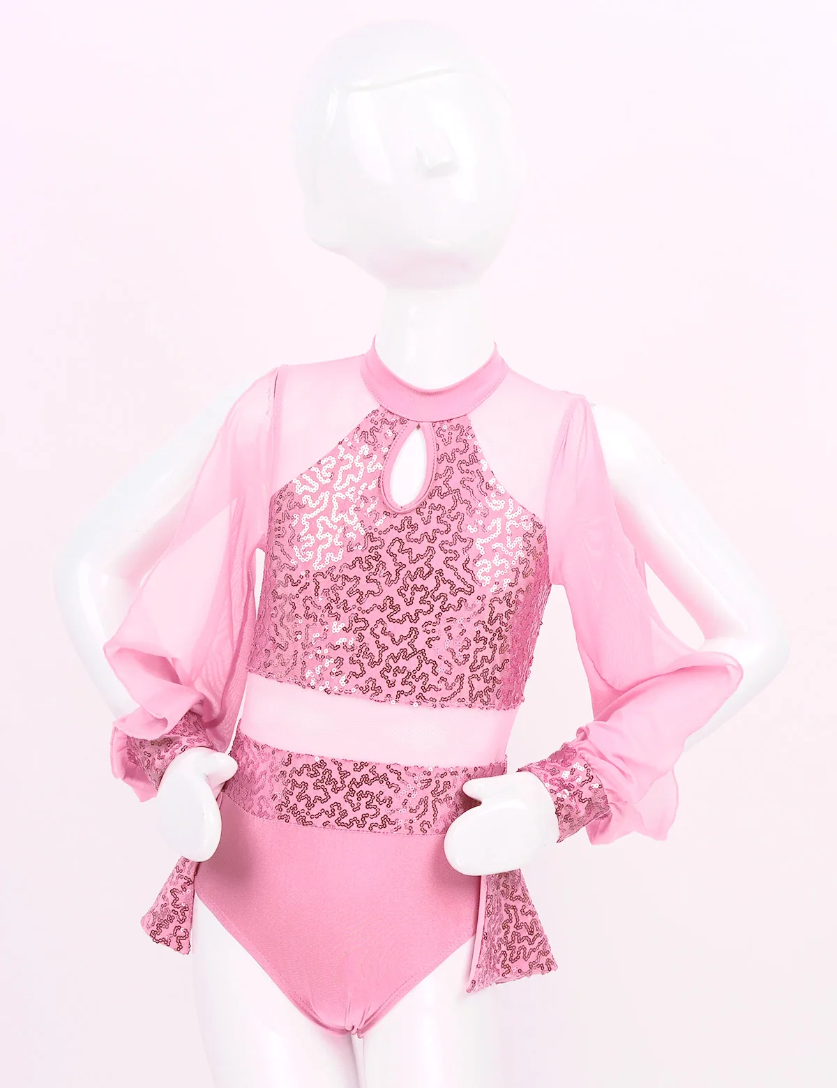 Kids Girls Ballet Leotard Costume Children's Modern Contemporary Ballroom Dancewear Sequins Keyhole Tulle Splice Dress | Тематическая