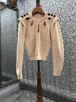 high quality sweaters 2021 autumn winter pullovers women button shoulder hollow out sexy long sleeve wool cotton knitted jumper