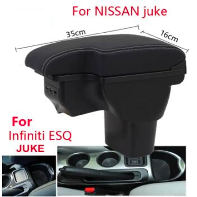 Подлокотник для Nissan Juke ESQ 2011-2019 черный кожаный центр USB Новый ящик хранения