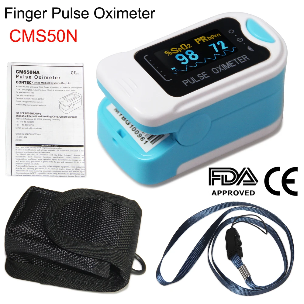 CMS50N Пальчиковый Пульсоксиметр портативный взрослый измеритель кислорода в