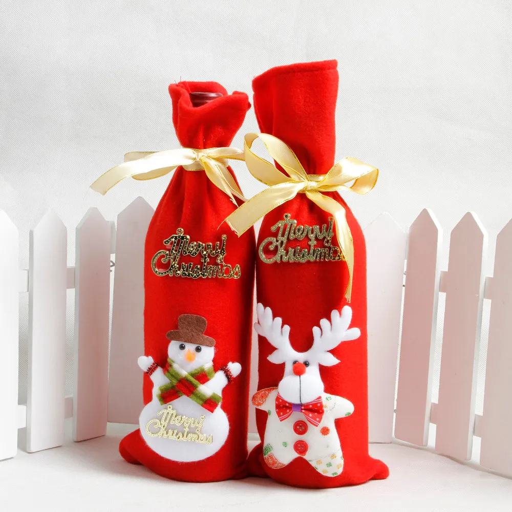 Чехлы для винных бутылок сумки украшения дома вечерние рождественские