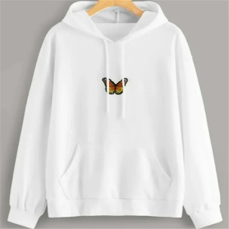 Butterfly Hoodie Women Autumn Winter Long Sleeve Black White Yellow Pink Hoodie Women Sweetshirts Cute Hoodies Moletom Feminino