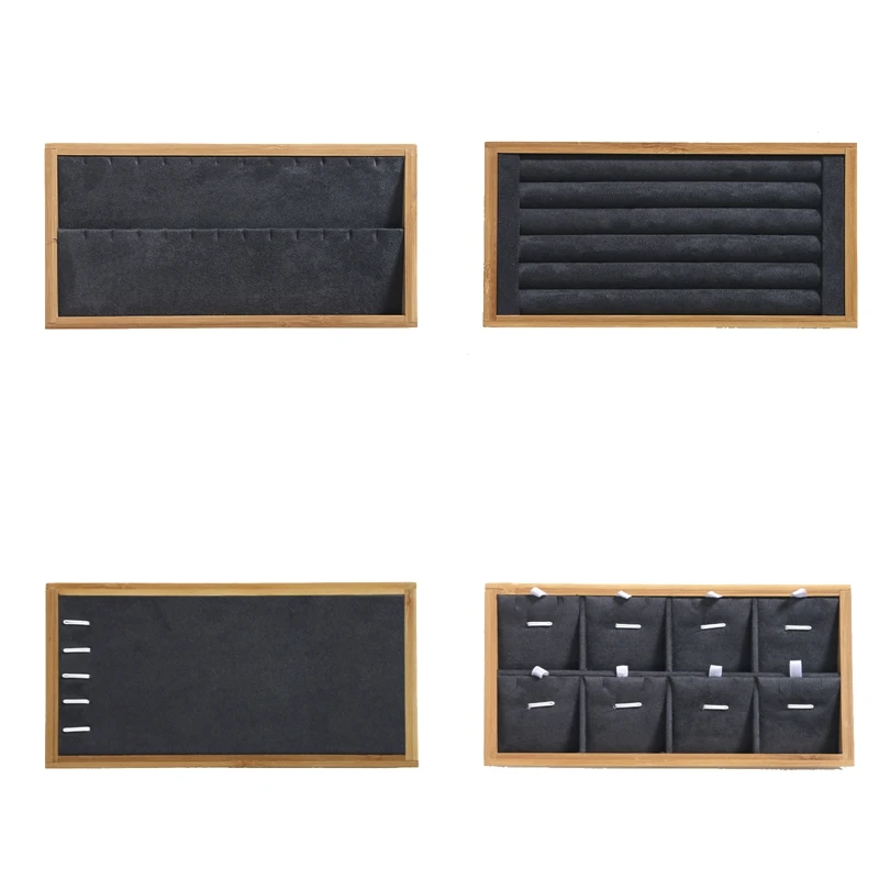 

4Pcs Gray Bamboo Wood Jewelry Pallet Ring Necklace Pendant Bracelet Earring Display Props Jewelry Storage Box
