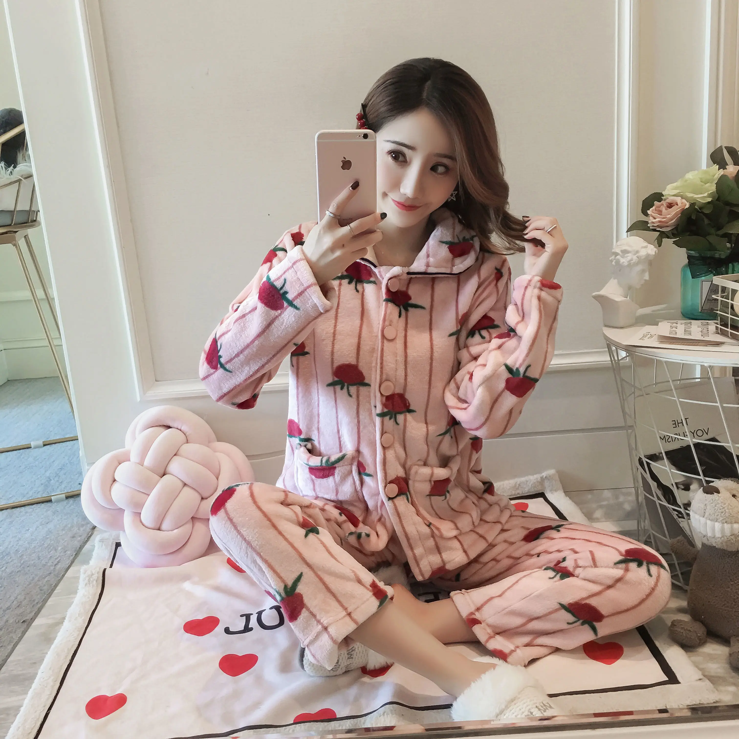 pajamaset M-5XL, зимний пижамный комплект, для женщин, длинный рукав, фланелевый, толстый, коралловый бархат, мультяшная Пижама, длинная Пижама, милые животные, женский домашний костюм - Цвет: pajamaset
