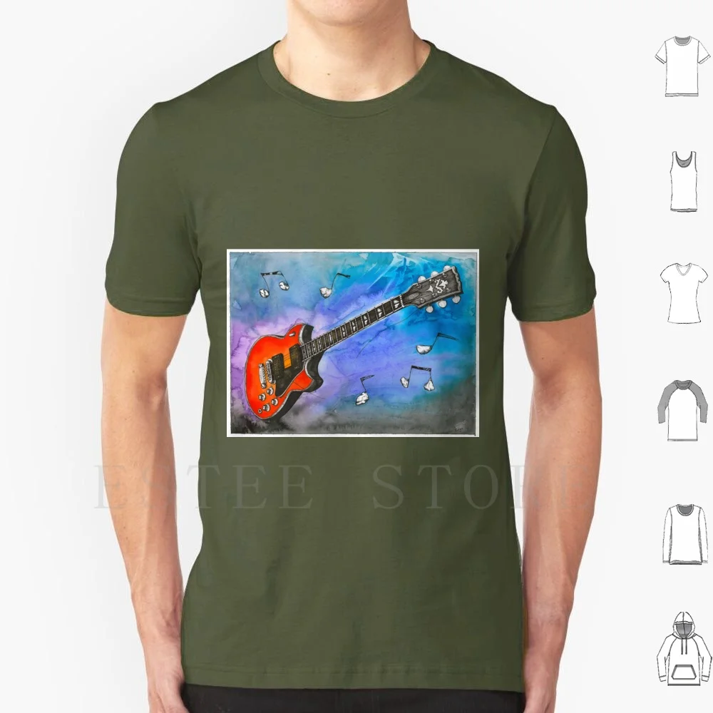 

T Shirt Men Cotton 6Xl Electric Guitar Colorful Crazy Notes Notes Music Musical Instrument Music Art Musical Art Watercolor Ink