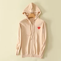 women sweater cashmere heart zipper cardigan hooded cashmere sweater with heart embroidery long sleeve knitwear top