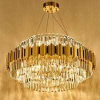 led art deco stainless steel crystal gold hanging lamps chandelier lighting suspension luminaire lampen for foyer dinning room